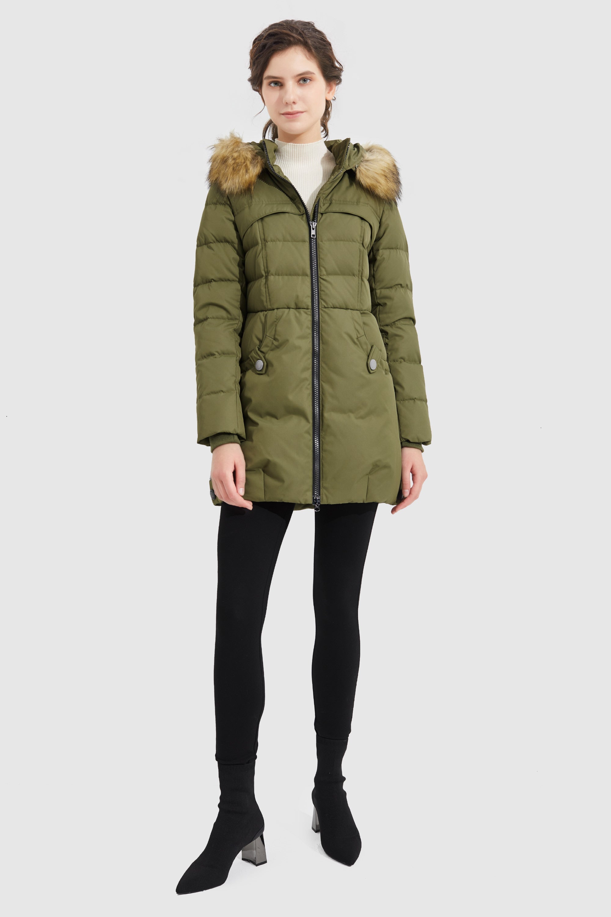 Orolay-Faux Fur Qulited Puffer Down Jacket-#color_Peat Moss