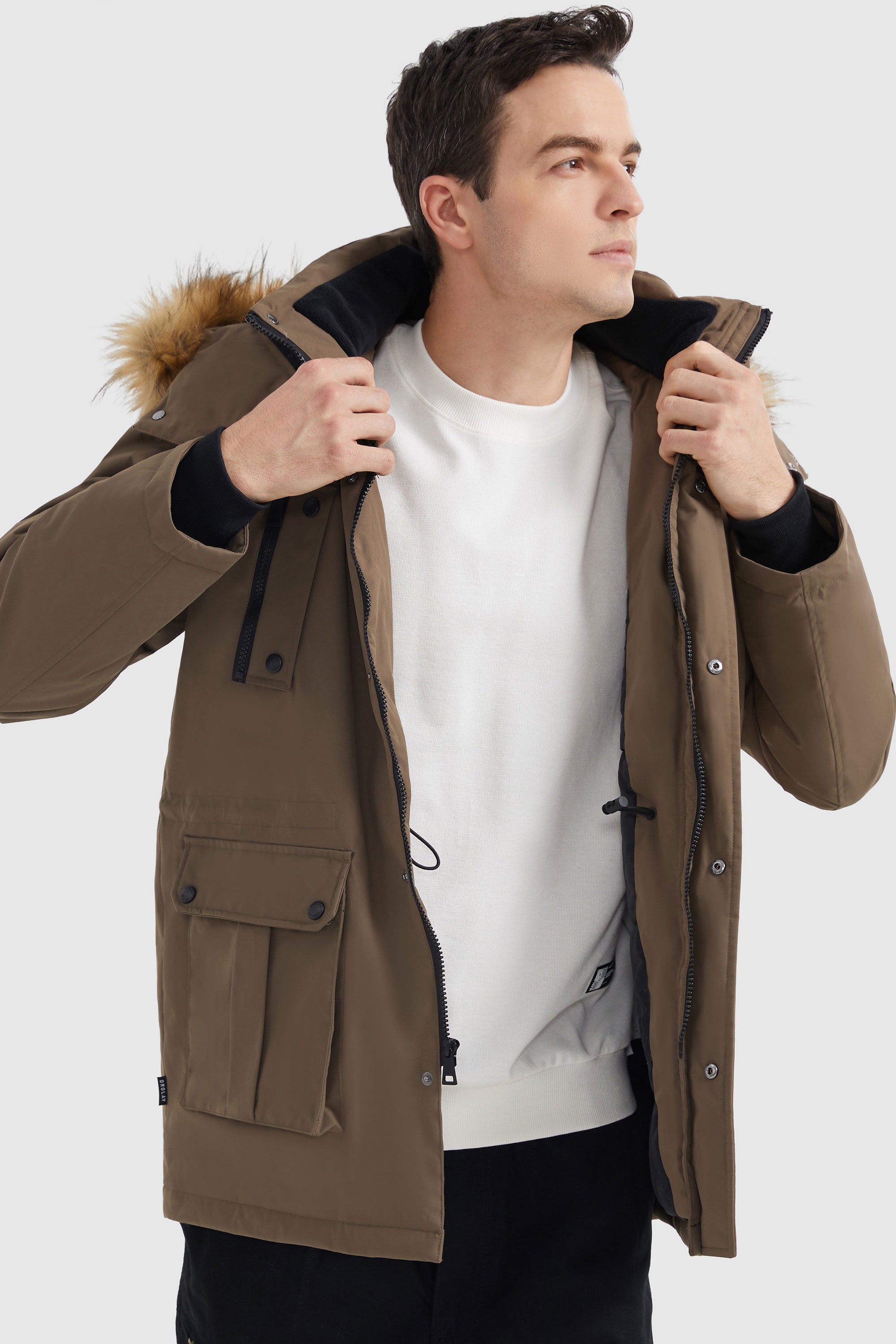 Orolay-Faux Fur Thicken Outwear Jacket-#color_Sepia