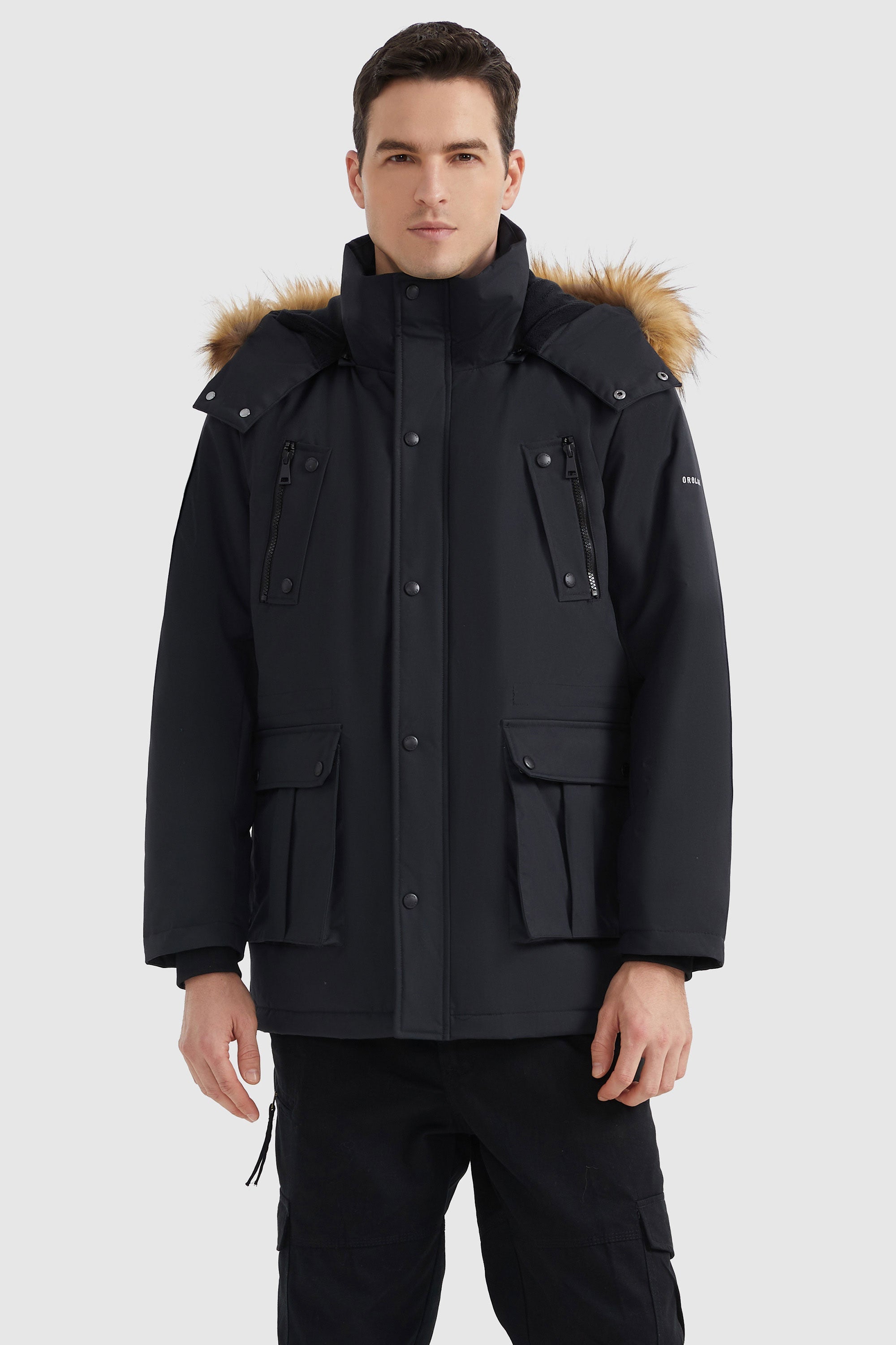 Orolay-Faux Fur Thicken Outwear Jacket-#color_Black