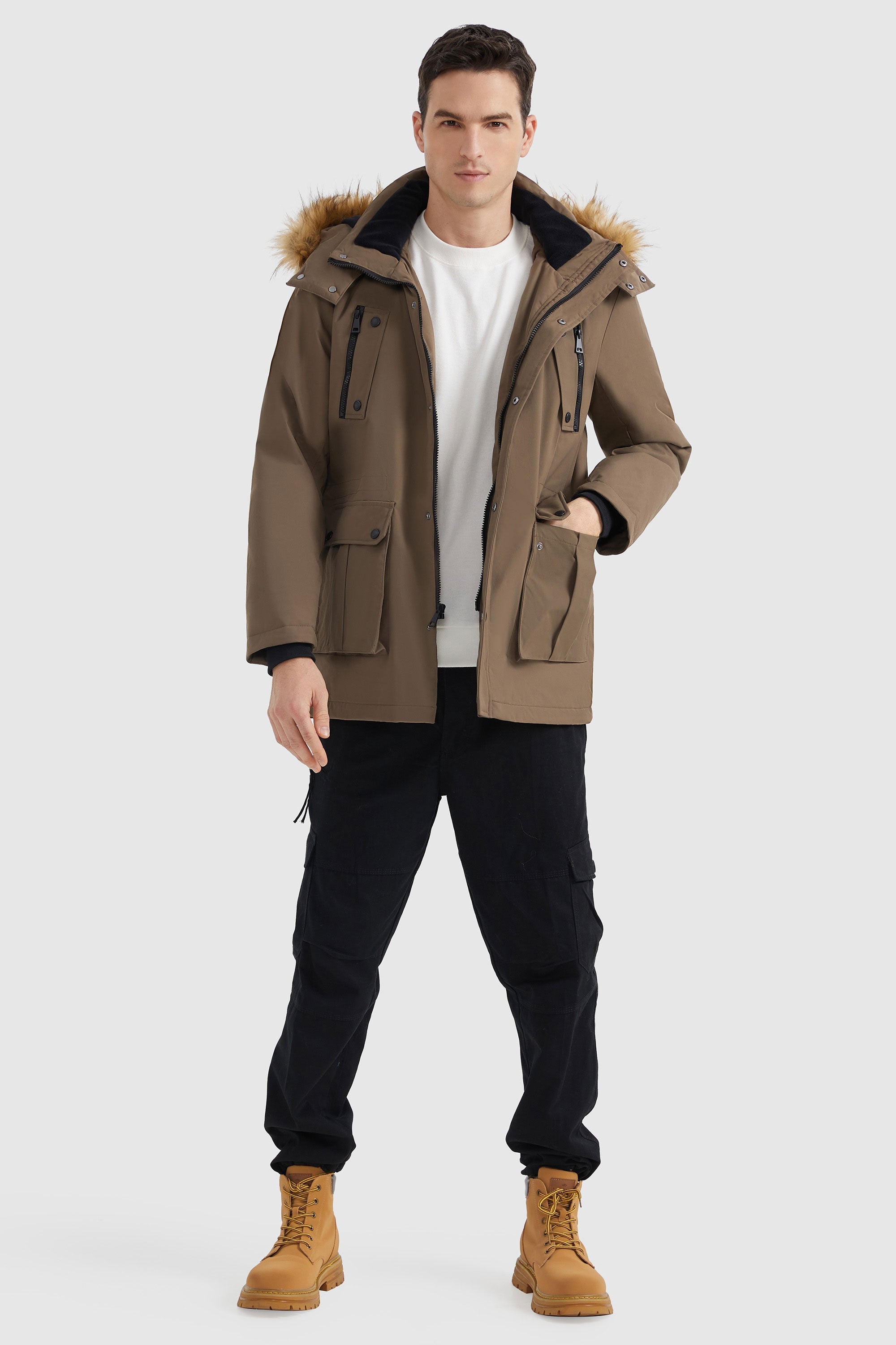 Orolay-Faux Fur Thicken Outwear Jacket-#color_Sepia