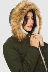 Orolay-Faux Fur Thickened Hooded Parka Jacket-#color_Deep Forest