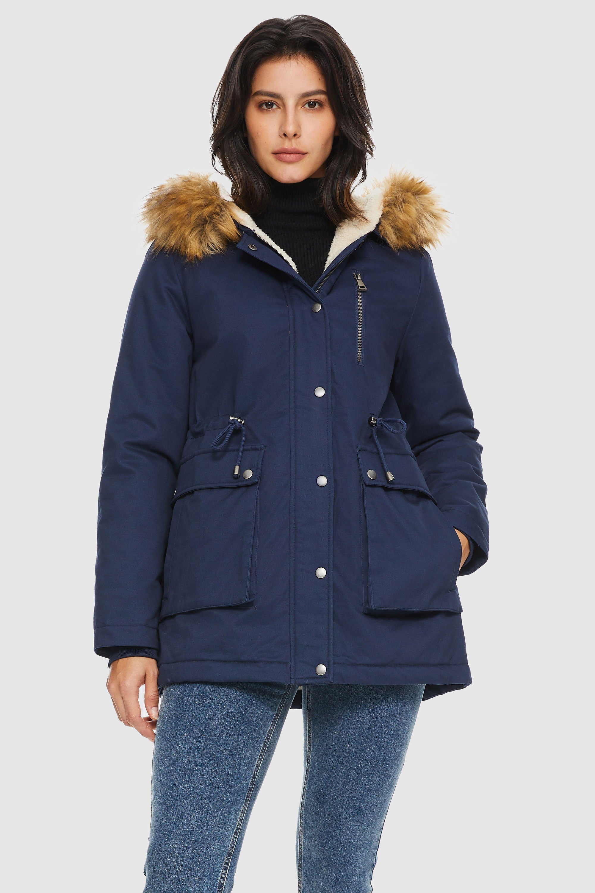 Orolay-Faux Fur Thickened Hooded Parka Jacket-#color_Beacon Blue