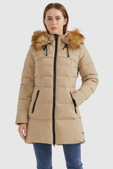 Orolay-Faux Fur Trim Hood Winter Down Jacket-#color_Sand