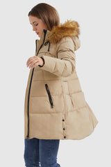 Orolay-Faux Fur Trim Hood Winter Down Jacket-#color_Sand