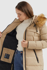 Orolay-Faux Fur Trim Hood Winter Down Jacket-#color_Sand