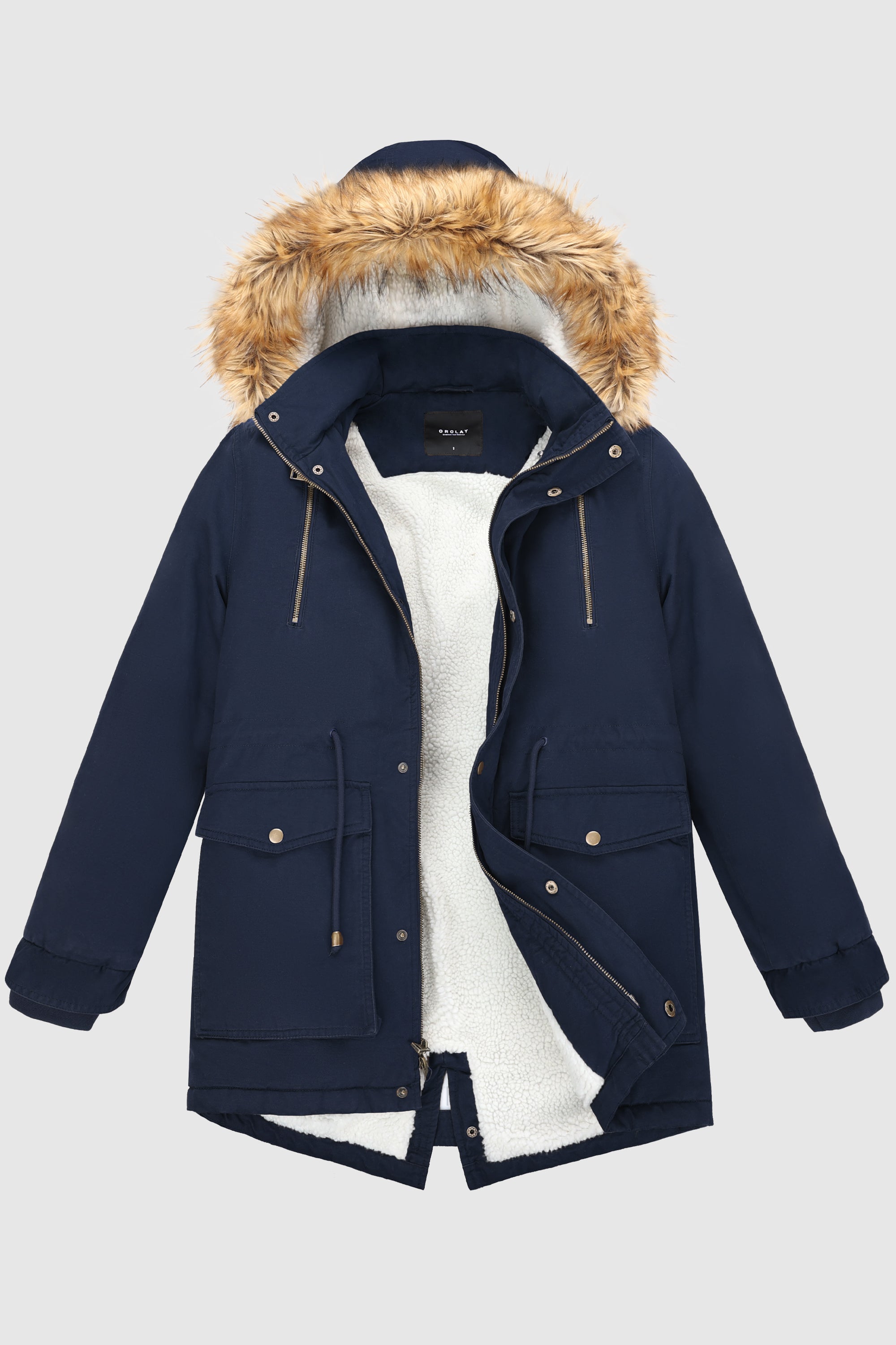 Orolay-Faux Fur Winter Parka Jacket- #color_True Blue