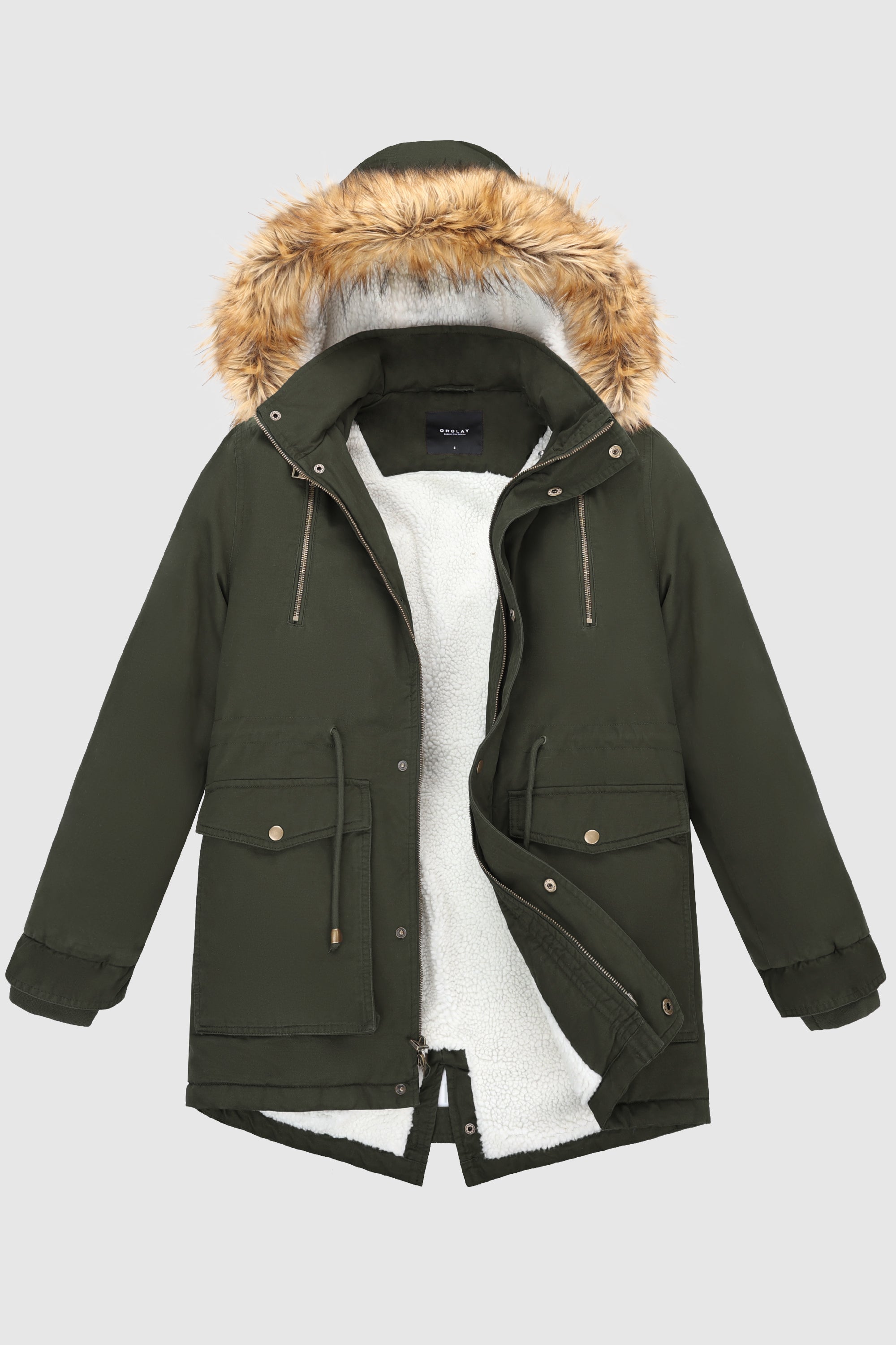 Orolay-Faux Fur Winter Parka Jacket- #color_Sea Turtle