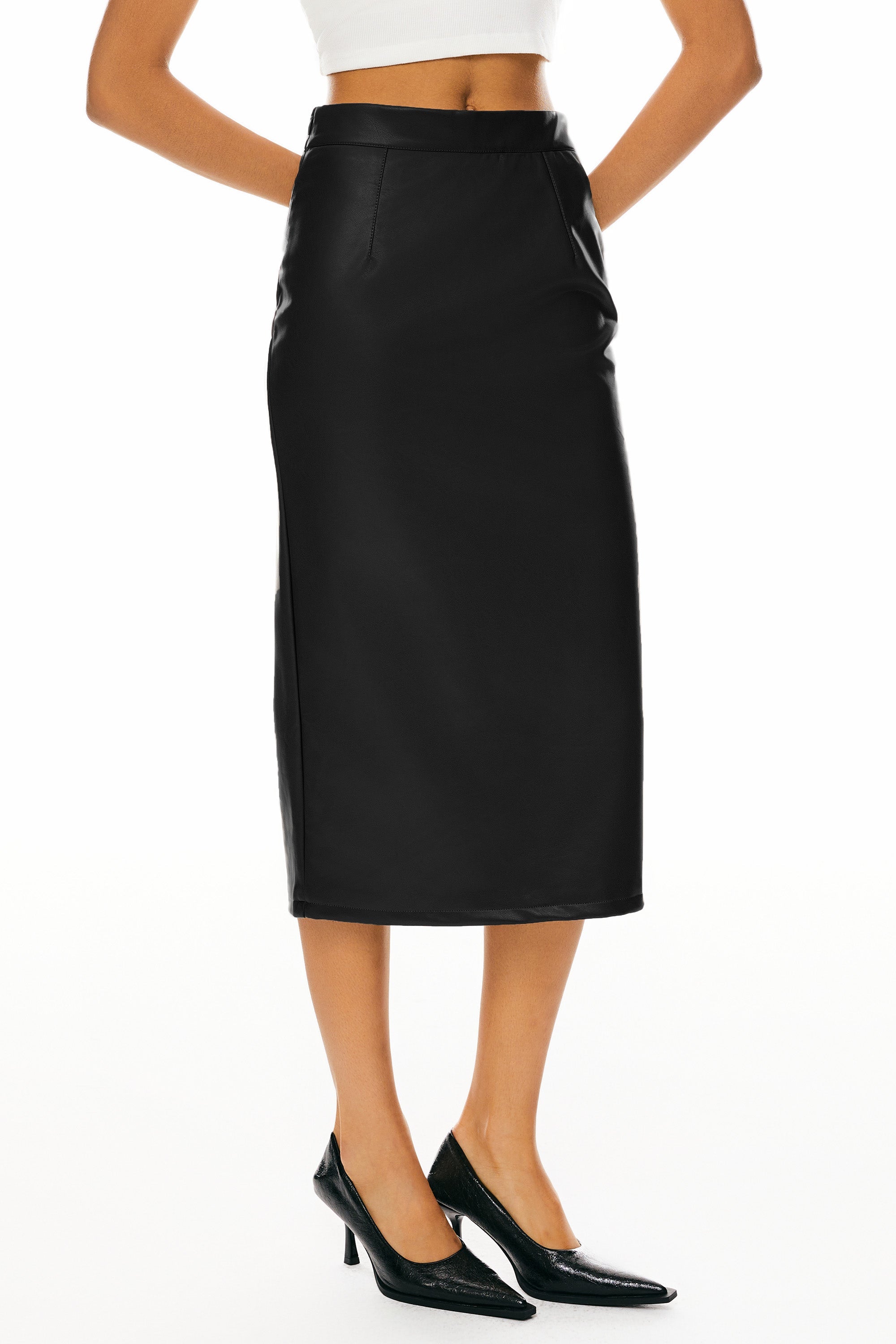 Orolay-Faux Leather Pencil Skirts-Image 5 of Faux Leather Pencil Skirts from Orolay - #color_black