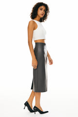 Orolay-Faux Leather Pencil Skirts-Image 4 of Faux Leather Pencil Skirts from Orolay - #color_Gray