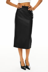 Orolay-Faux Leather Pencil Skirts-Image 2 of Faux Leather Pencil Skirts from Orolay - #color_black