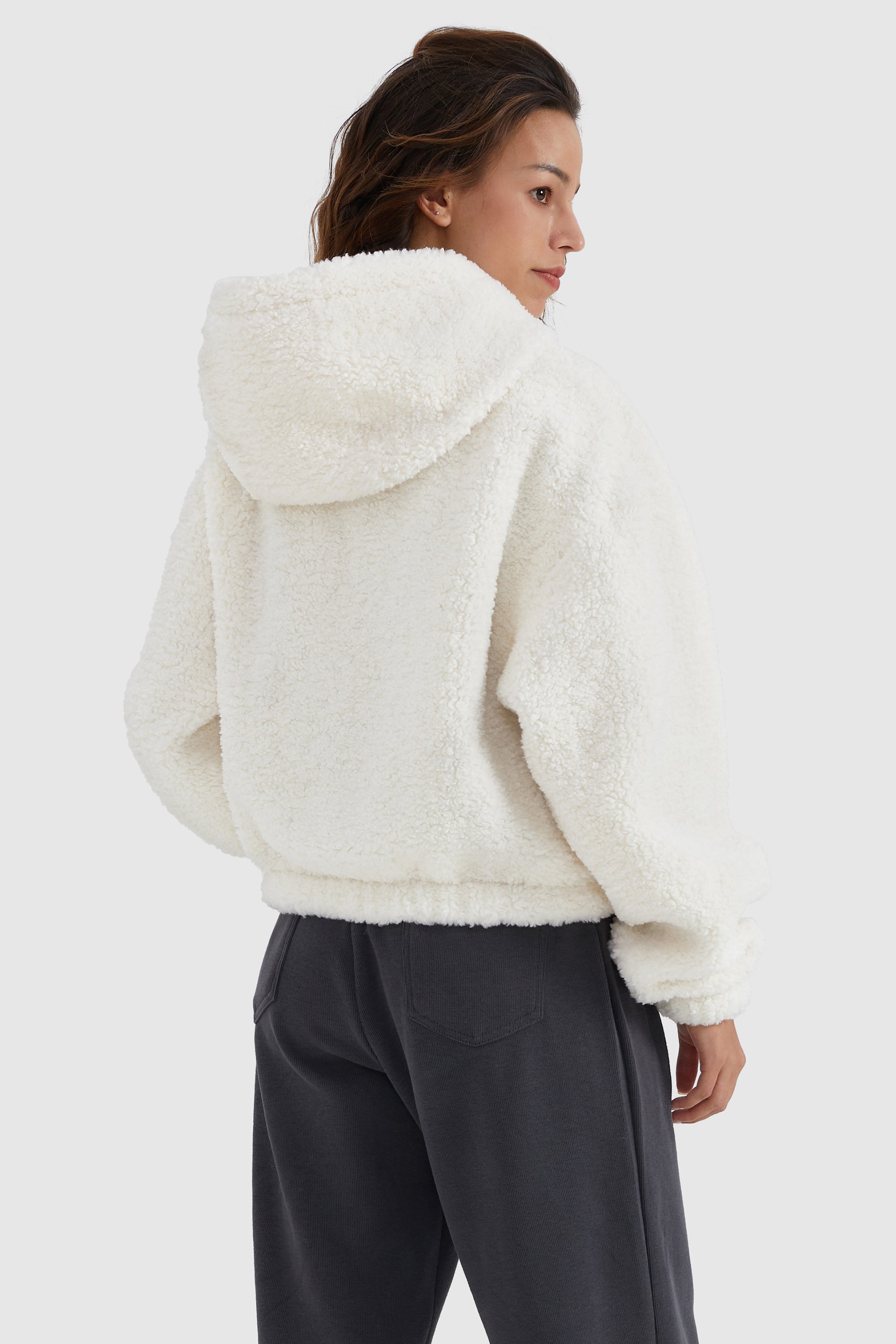 Orolay-Fleece Cropped Drop Shoulder Coat-#color_Tofu