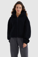 Orolay-Fleece Cropped Drop Shoulder Coat-#color_Night Sky