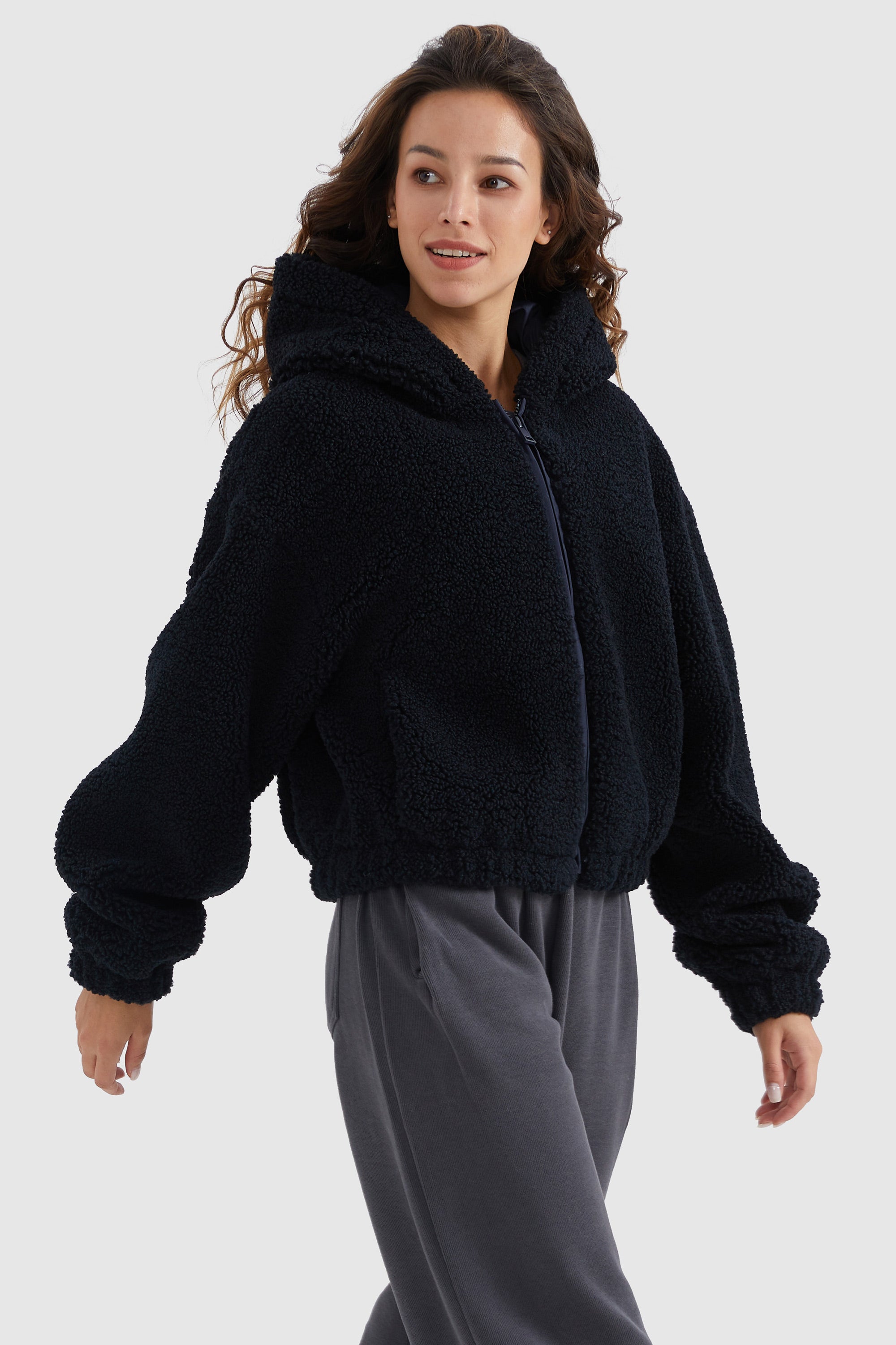 Orolay-Fleece Cropped Drop Shoulder Coat-#color_Night Sky