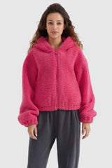 Orolay-Fleece Cropped Drop Shoulder Coat-#color_Rethink Pink