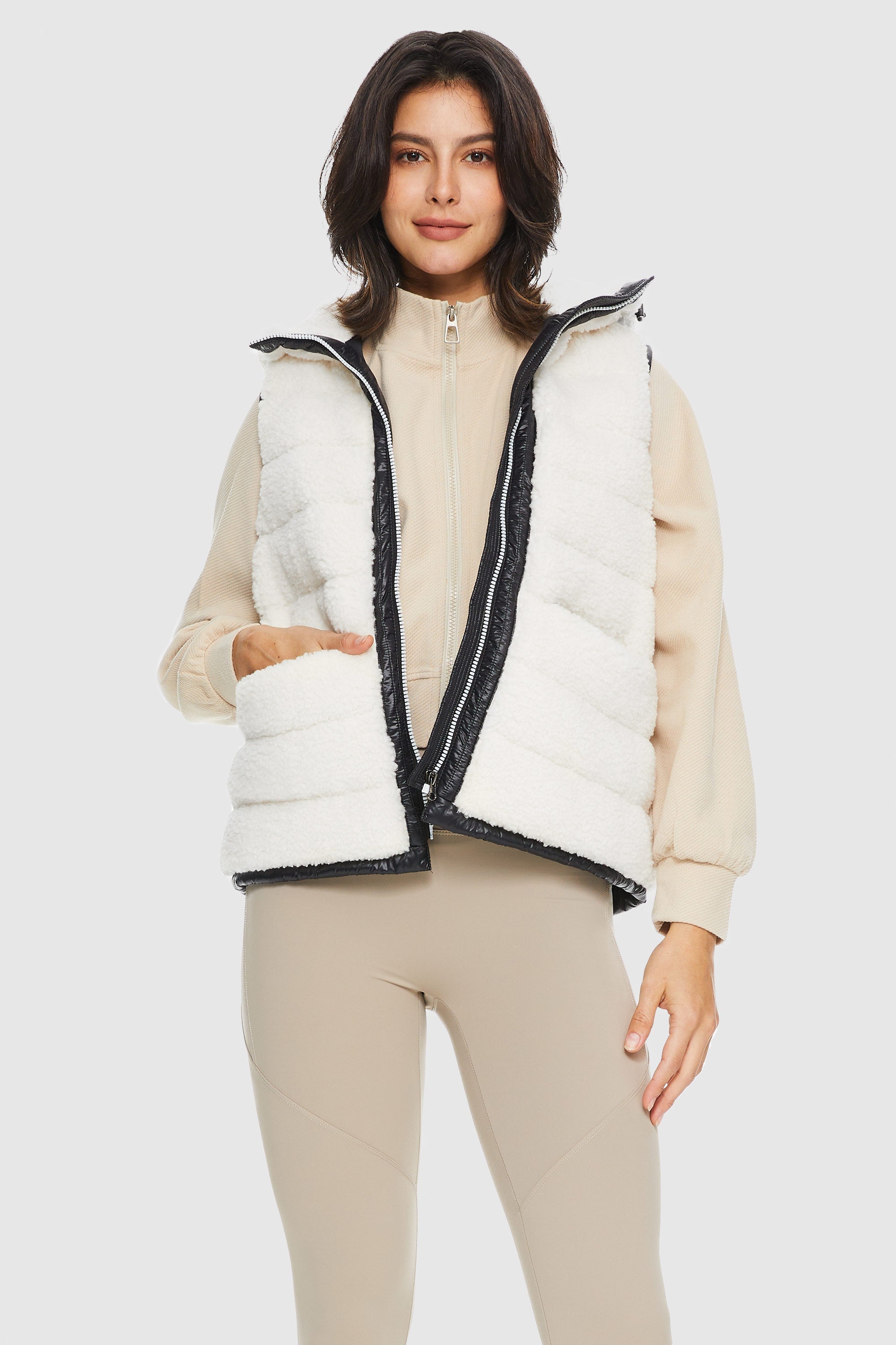 Orolay-Fleece Down Vest-#color_White