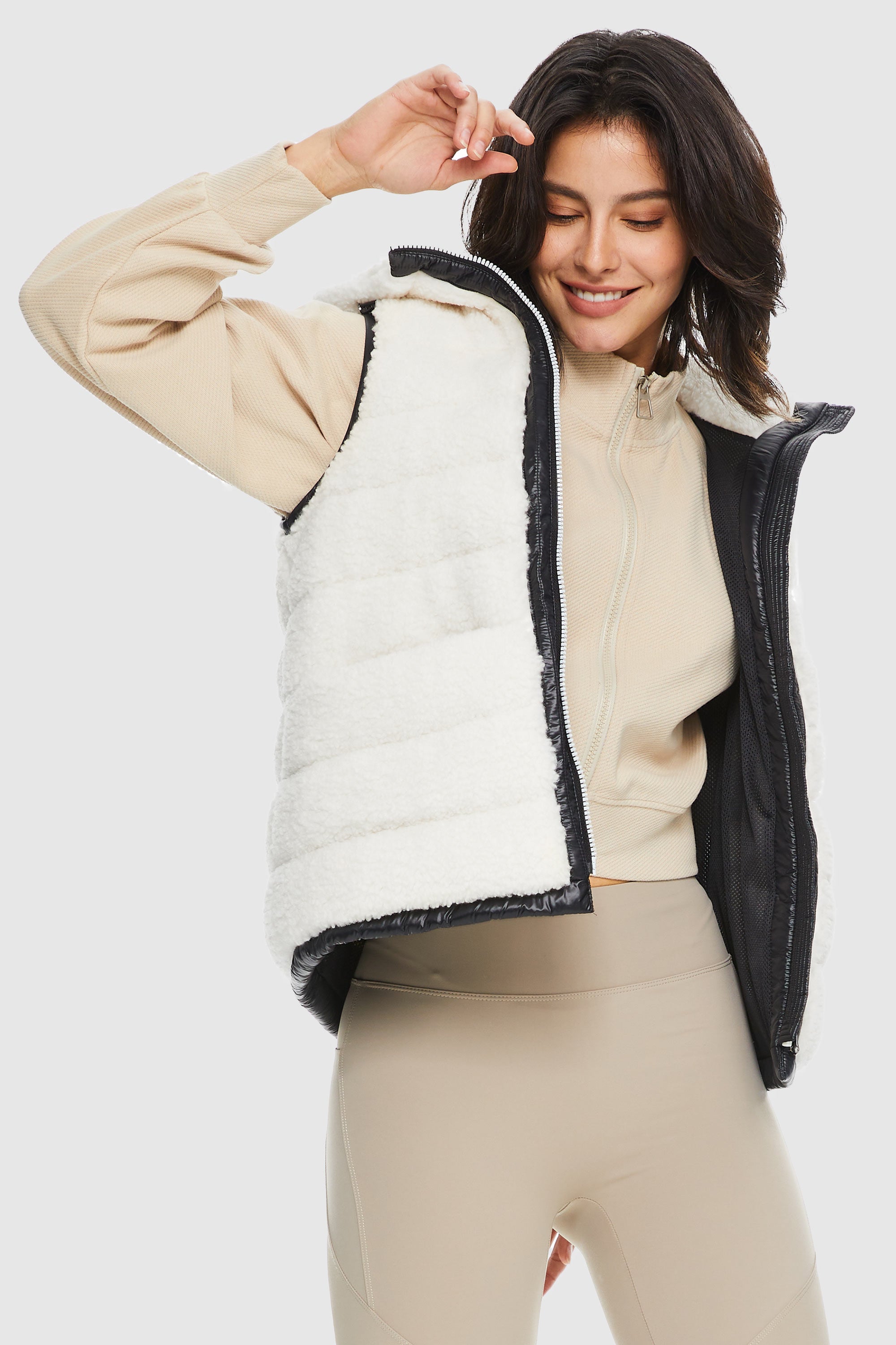 Orolay-Fleece Down Vest-#color_White