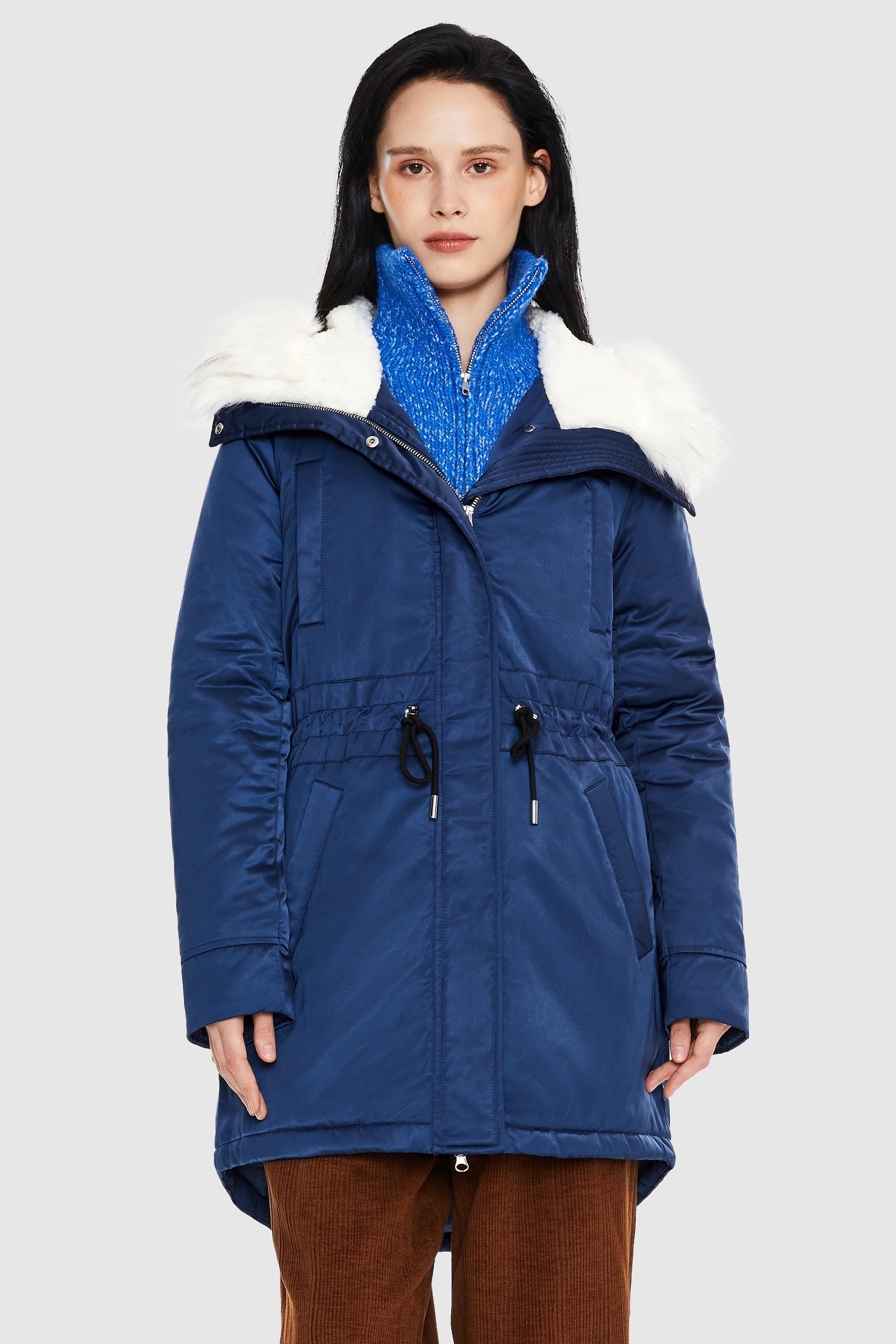 Orolay-Fleece Lined Hooded Winter Parka-#color_True Blue