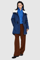 Orolay-Fleece Lined Hooded Winter Parka-#color_True Blue