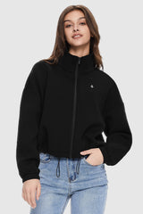 Orolay-Full Zip Cropped Sweatshirt-Image 2 of Full Zip Cropped Sweatshirt from Orolay - #color_Black