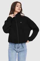 Orolay-Full Zip Cropped Sweatshirt-Image 3 of Full Zip Cropped Sweatshirt from Orolay - #color_Black