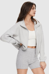 Orolay-Full Zip Cropped Sweatshirt-Image 3 of Full Zip Cropped Sweatshirt from Orolay - #color_Lightgrey