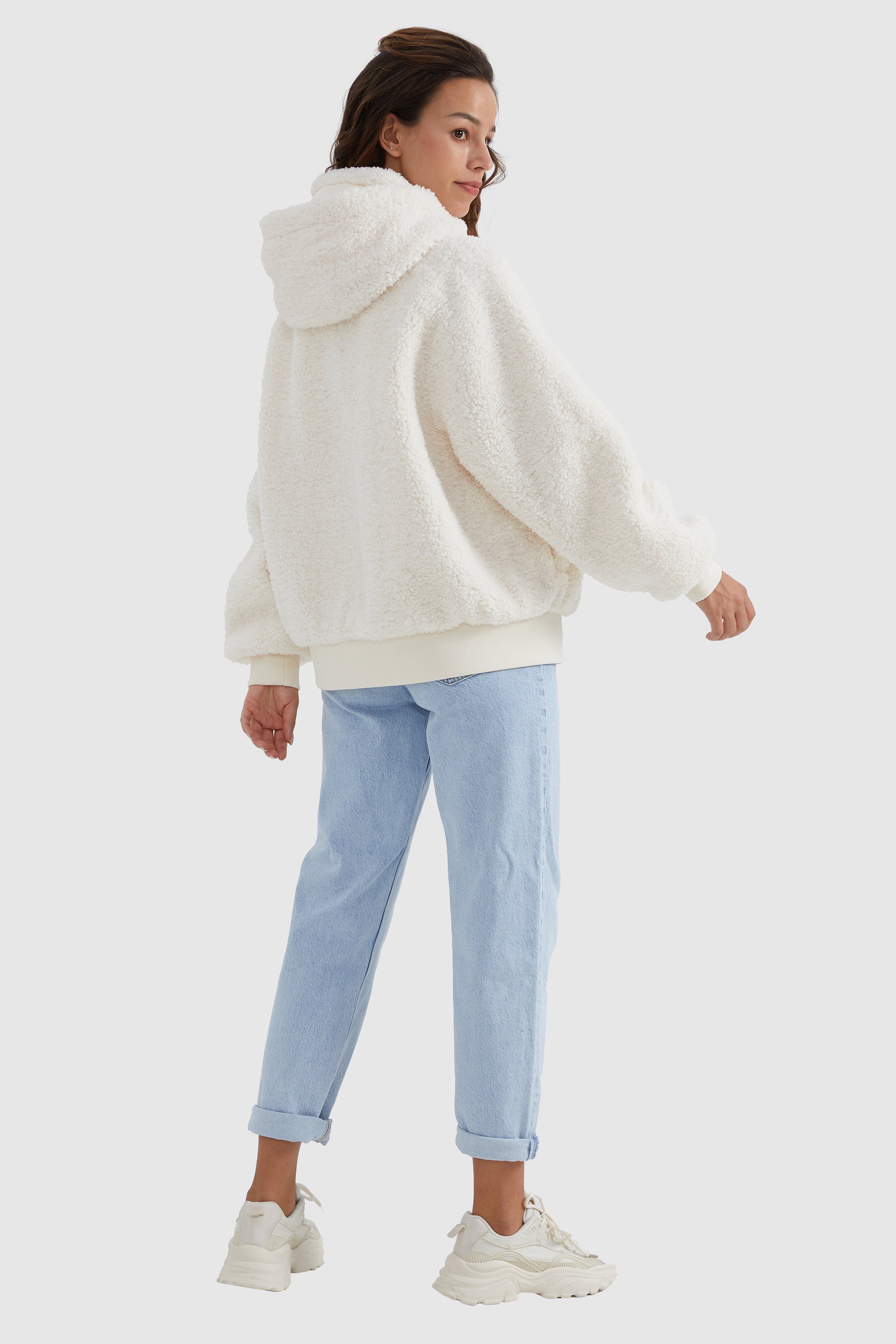 Orolay-Full-Zip Oversized Sherpa Fleece Jacket-#color_Tofu