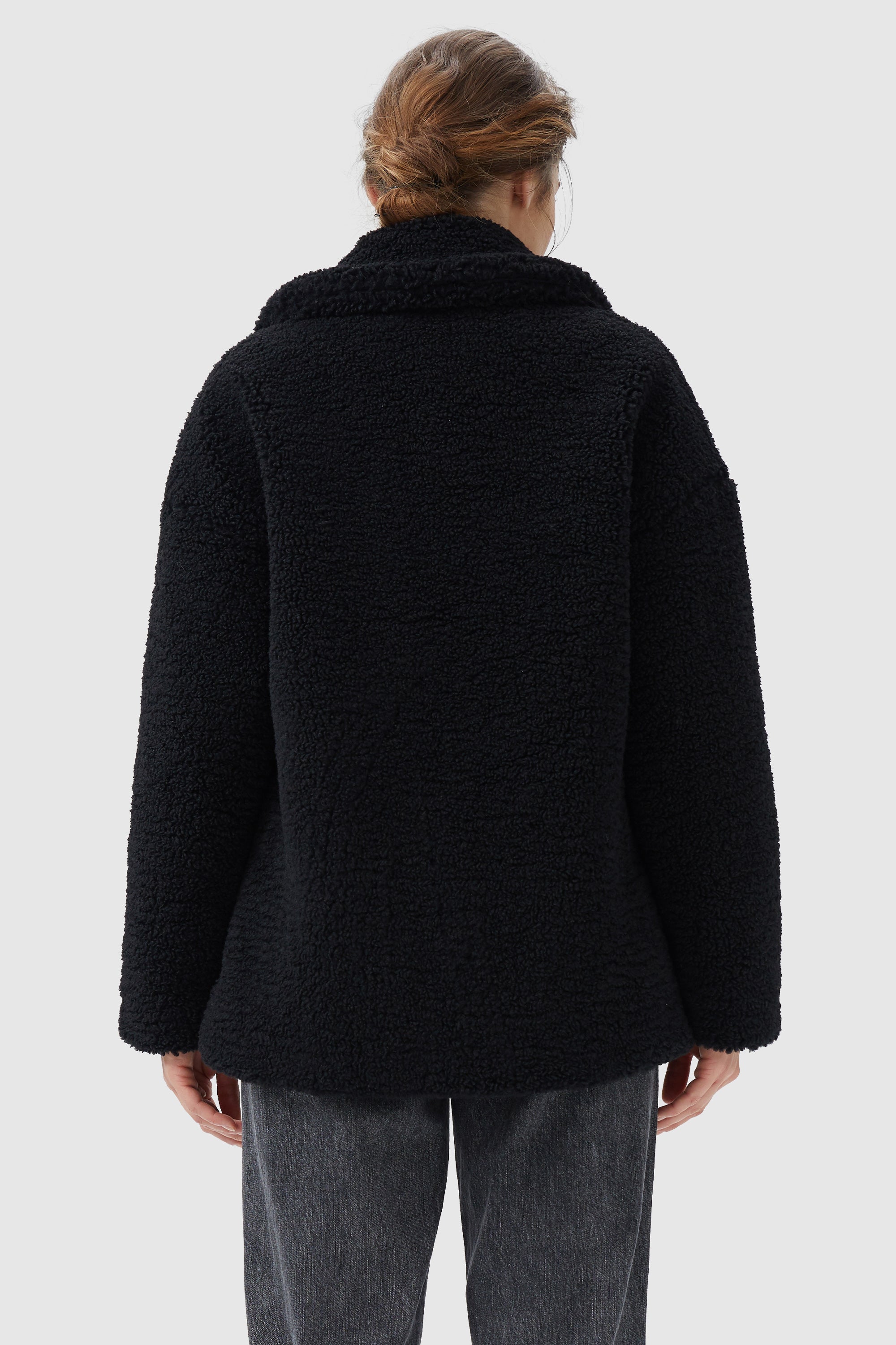 Orolay-Fuzzy Fleece Lapel Down Coat-#color_Black