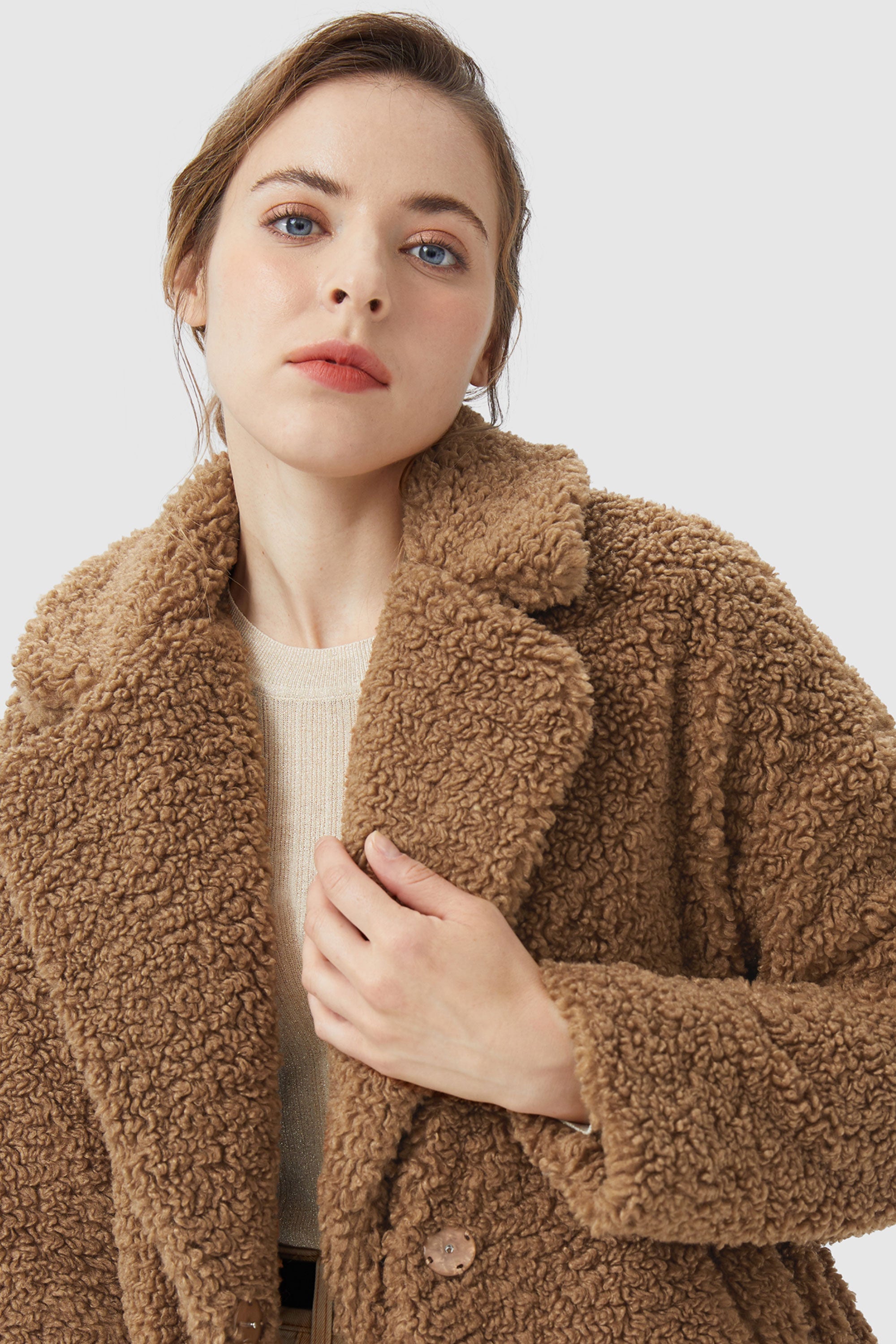 Orolay-Fuzzy Fleece Lapel Down Coat-#color_Nuthatch