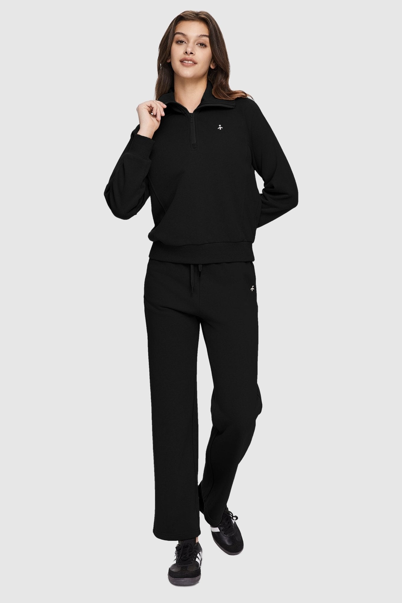 Orolay-Half-Zip Cropped Sweatshirt-Half - Zip Cropped Sweatshirt - Orolay, #color_Black