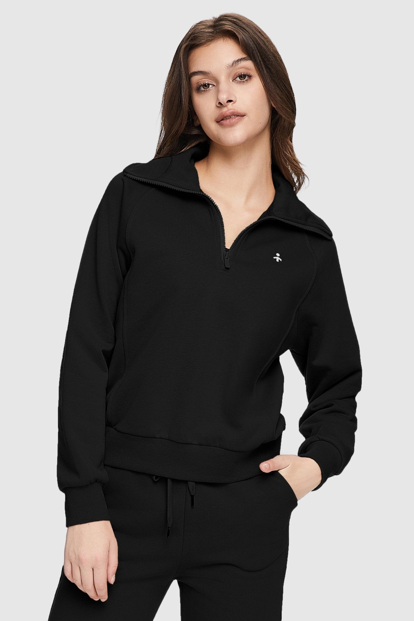 Orolay-Half-Zip Cropped Sweatshirt-Half - Zip Cropped Sweatshirt - Orolay, #color_Black