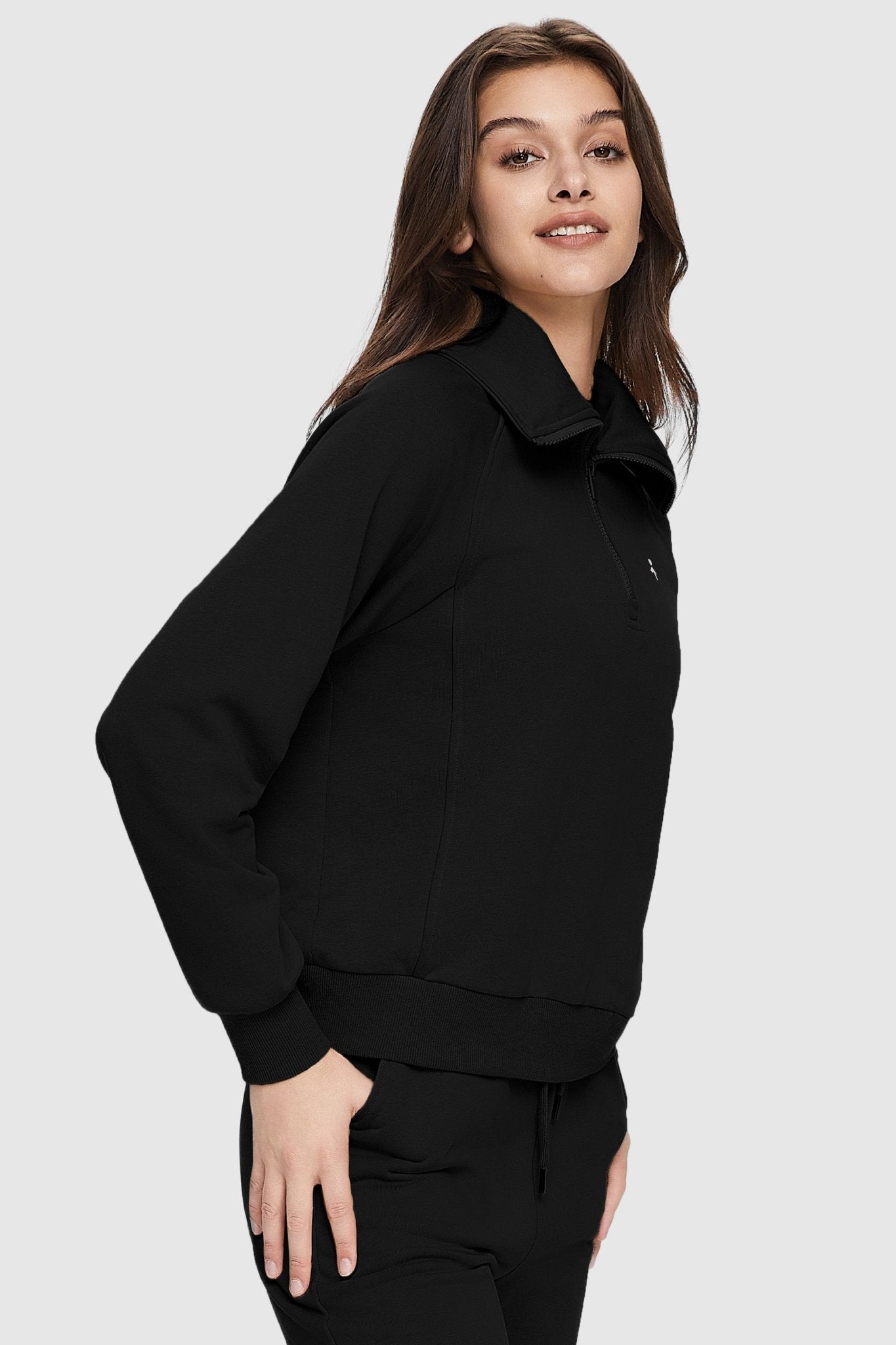 Orolay-Half-Zip Cropped Sweatshirt-Half - Zip Cropped Sweatshirt - Orolay, #color_Black