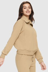 Orolay-Half-Zip Cropped Sweatshirt-Half - Zip Cropped Sweatshirt - Orolay, #color_Khaki