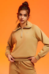 Orolay-Half-Zip Cropped Sweatshirt-Half - Zip Cropped Sweatshirt - Orolay, #color_Khaki