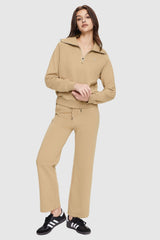 Orolay-Half-Zip Cropped Sweatshirt-Half - Zip Cropped Sweatshirt - Orolay, #color_Khaki