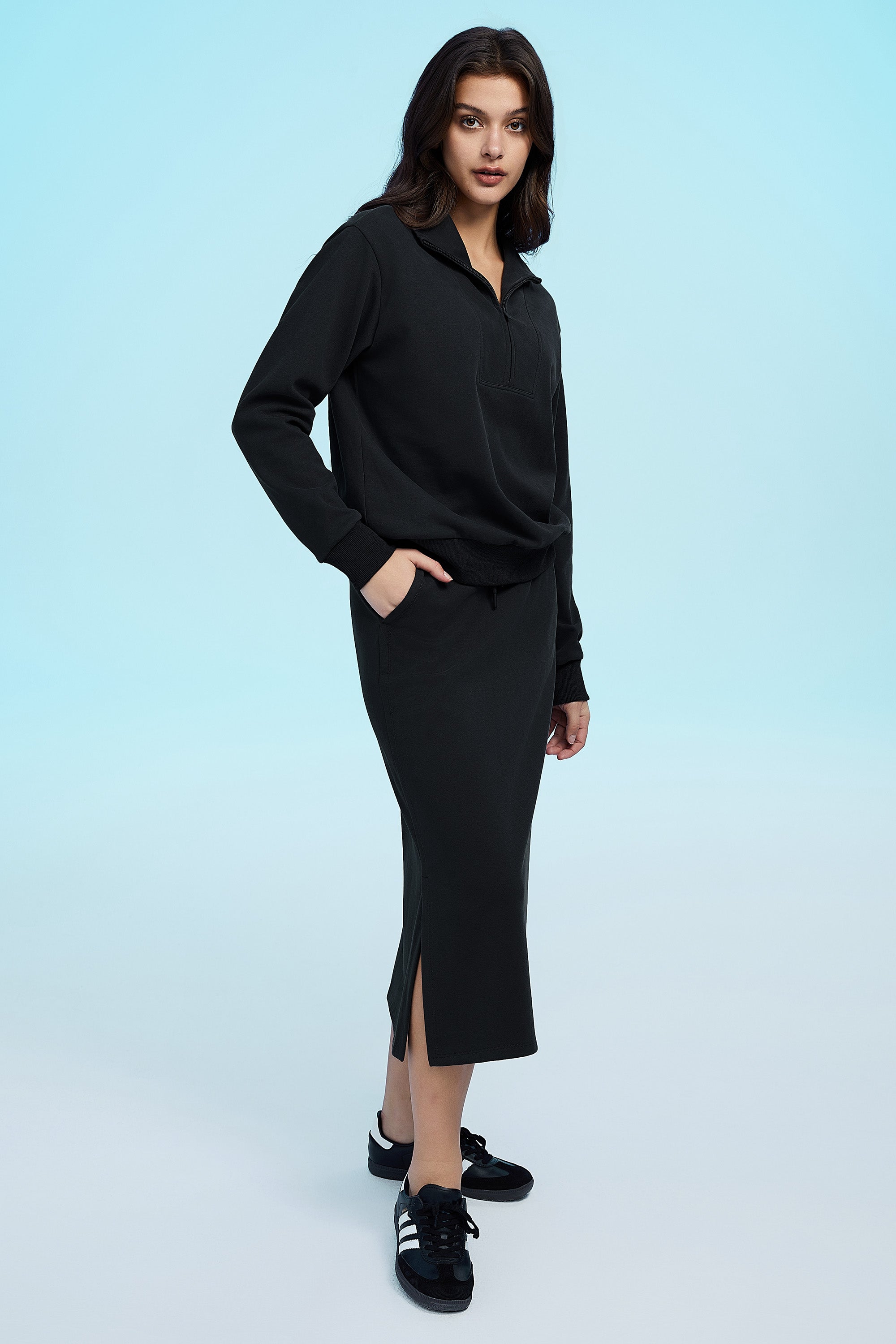 orolay Half Zip High Neck Sweatshirt - #color_black