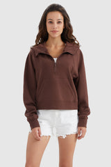 Orolay-Half-Zip Kangaroo Pocket Cropped Sweatshirt-#color_Nuthatch