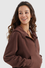 Orolay-Half-Zip Kangaroo Pocket Cropped Sweatshirt-#color_Nuthatch