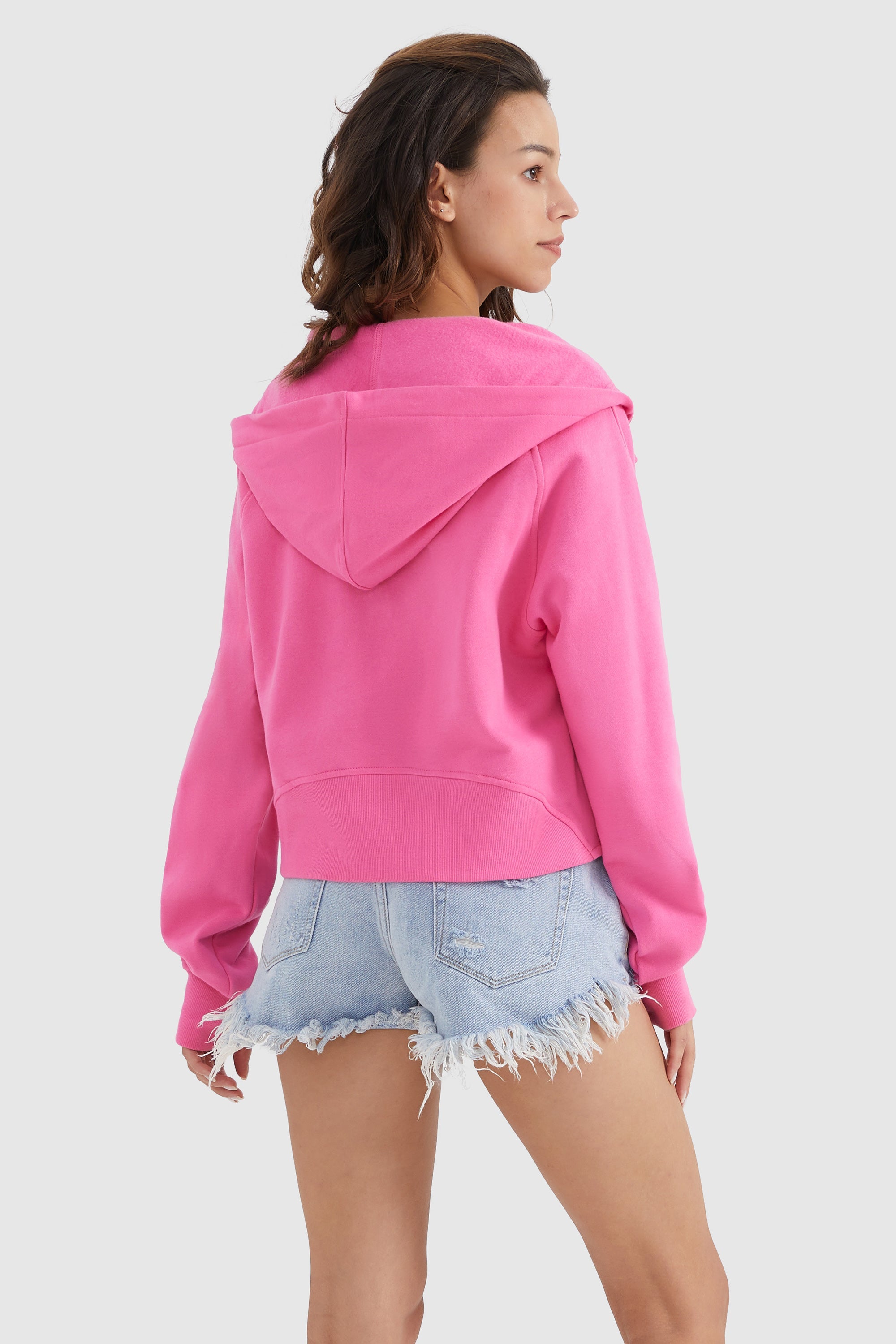 Orolay-Half-Zip Kangaroo Pocket Cropped Sweatshirt-#color_Pink Cosmos