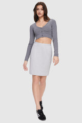 Orolay-High Waist Pencil Skirt-Image 2 of High Waist Pencil Skirt - #color_Quiet Gray