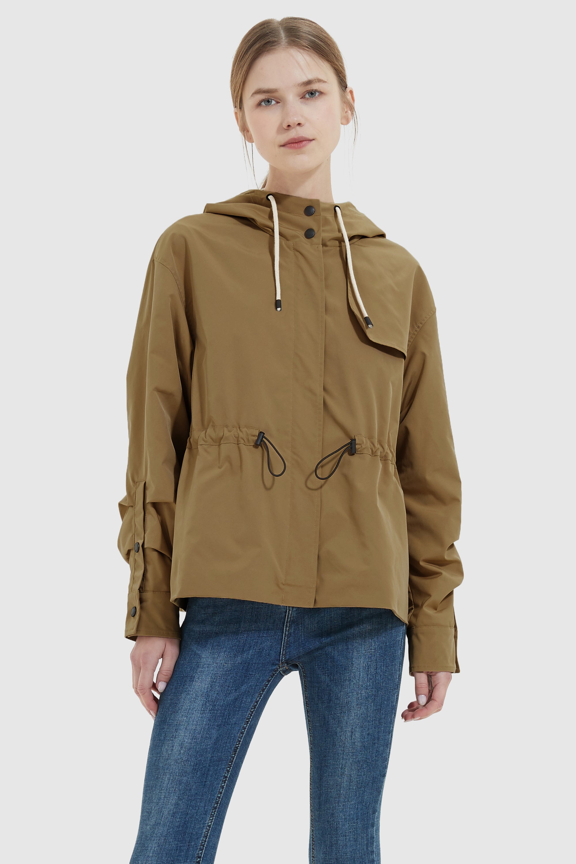 Orolay-Hooded Anorak Windbreaker-#color_Bronze Brown