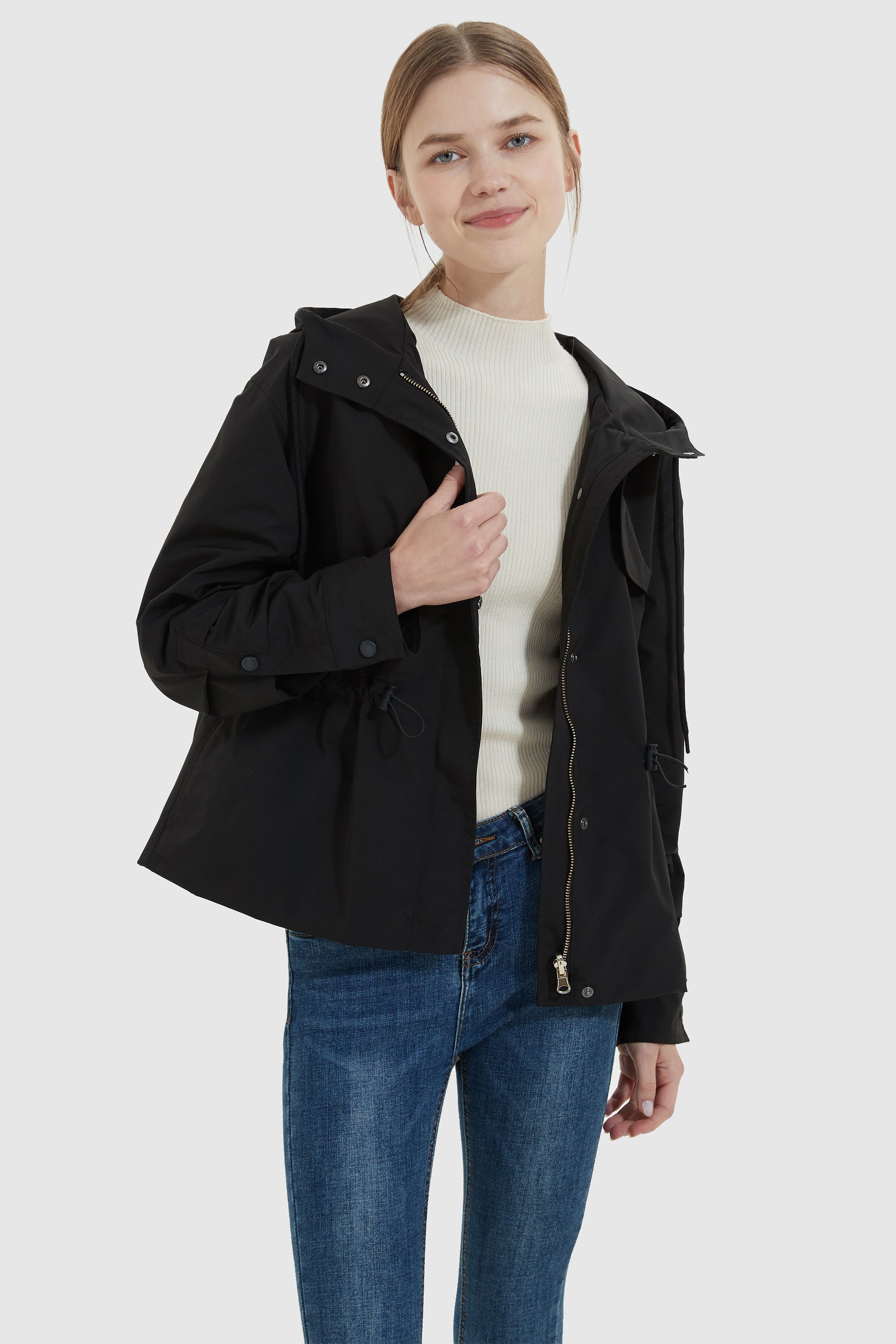 Orolay-Hooded Anorak Windbreaker-#color_Black