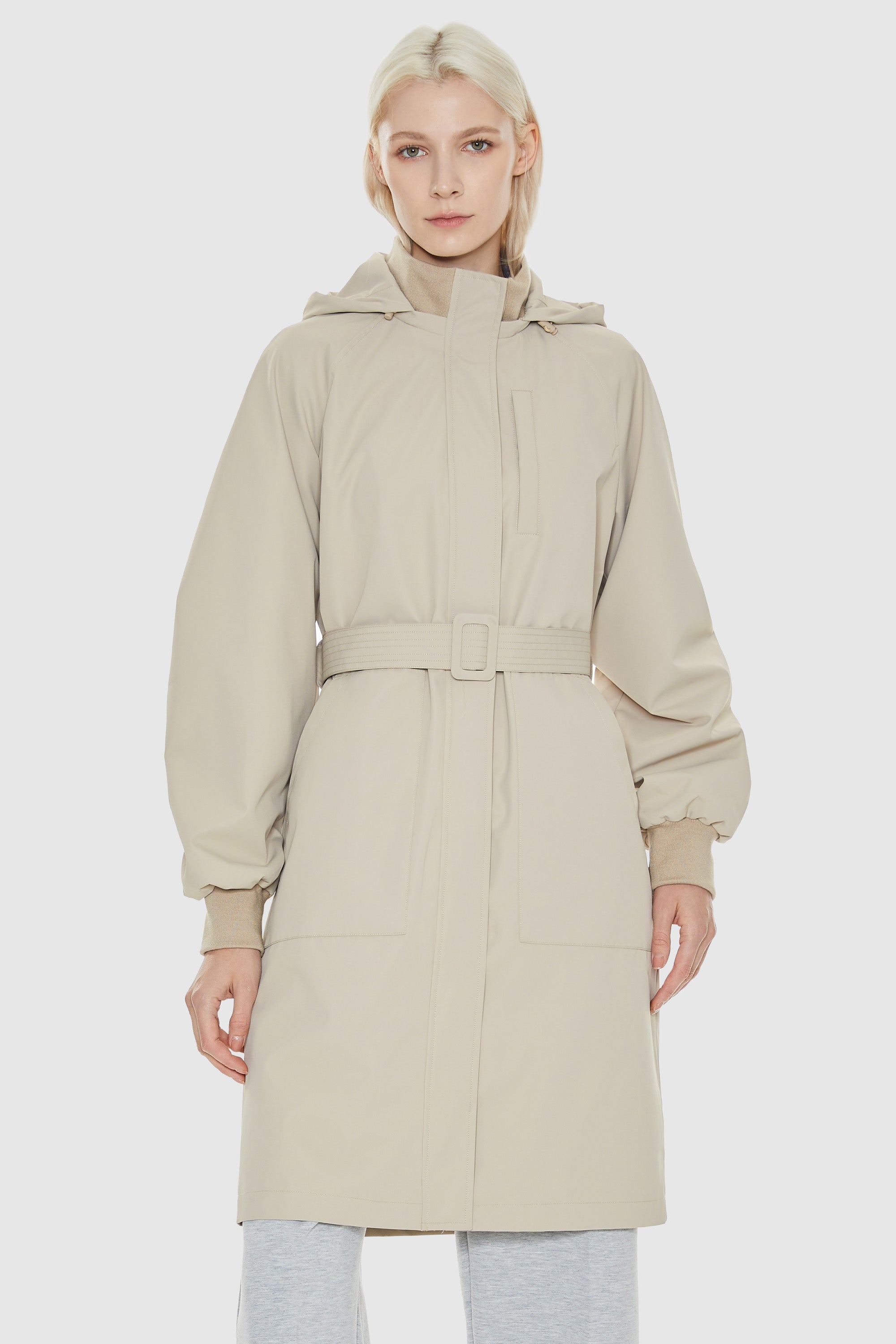 Orolay-Hooded Belted Trench-#color_Beige