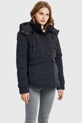 Orolay-Hooded Down Jacket with Pockets-#color_Black