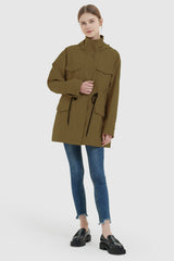 Orolay-Hooded Drawstring Waist Windbreaker-#color_Breen