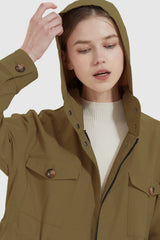 Orolay-Hooded Drawstring Waist Windbreaker-#color_Breen