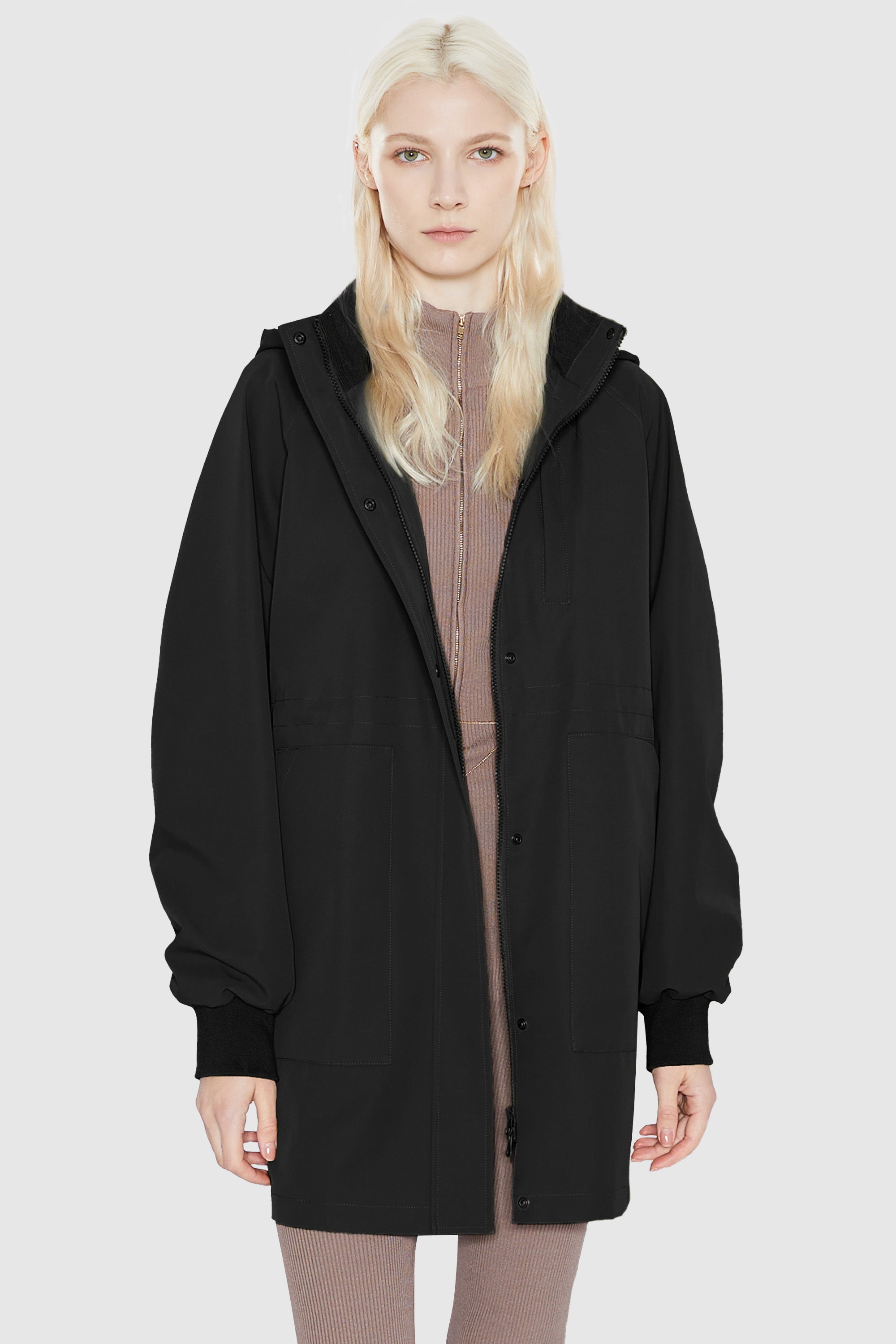 Orolay-Hooded Drawstring Windbreaker-Hooded Drawstring Windbreaker - Orolay, #color_Black