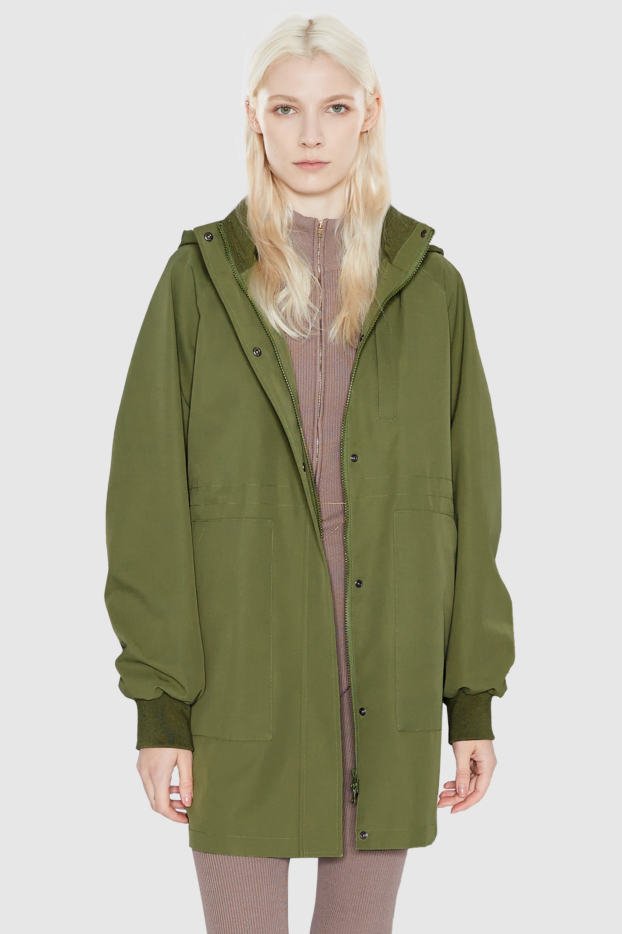 Orolay-Hooded Drawstring Windbreaker-Hooded Drawstring Windbreaker - Orolay, #color_Peat Moss