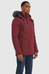 Orolay-Hooded Mountain Parka with Faux Fur-Hooded Mountain Parka with Faux Fur - Orolay, #color_Red Dahlia