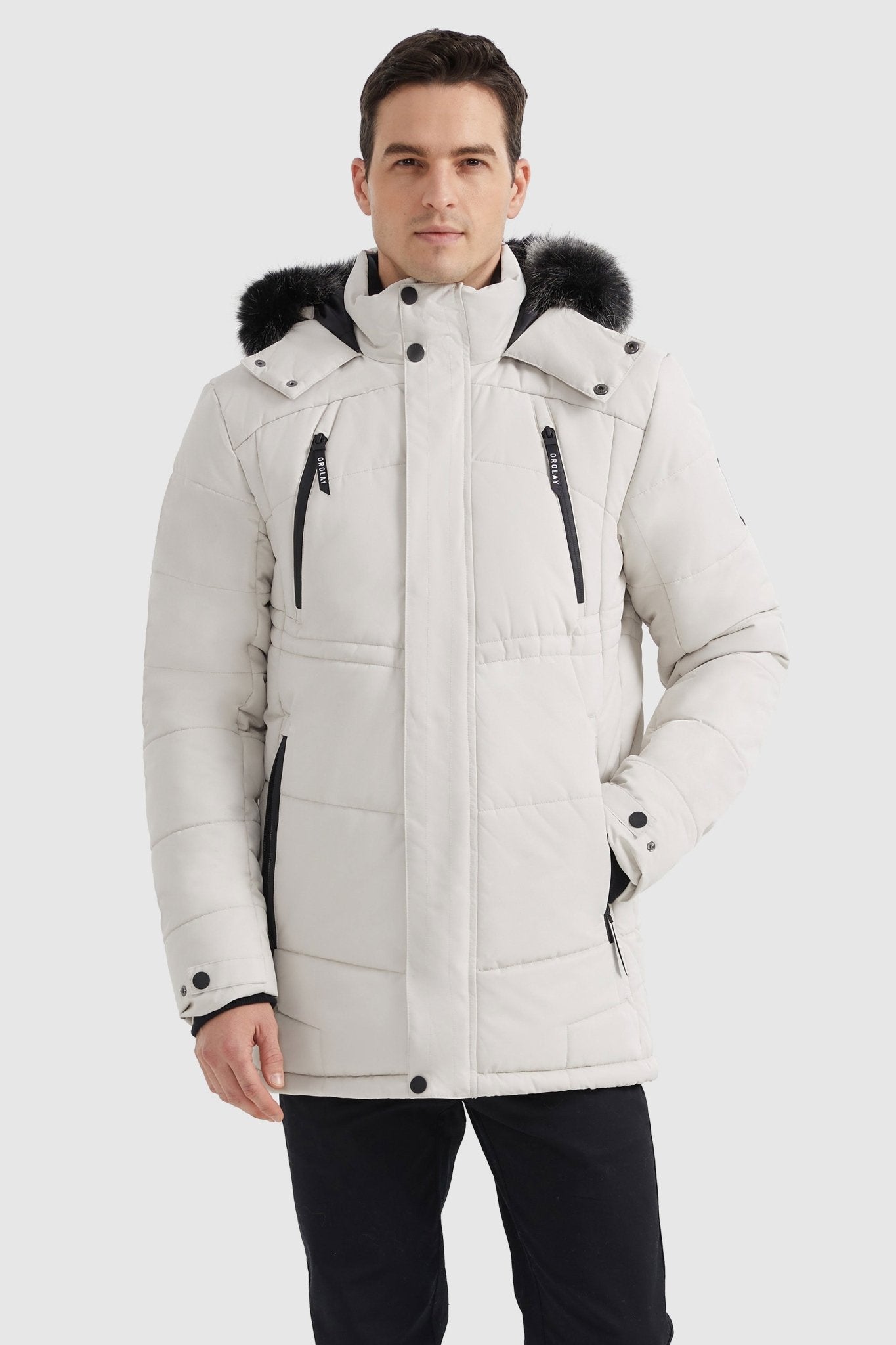 Orolay-Hooded Mountain Parka with Faux Fur-Hooded Mountain Parka with Faux Fur - Orolay, #color_White