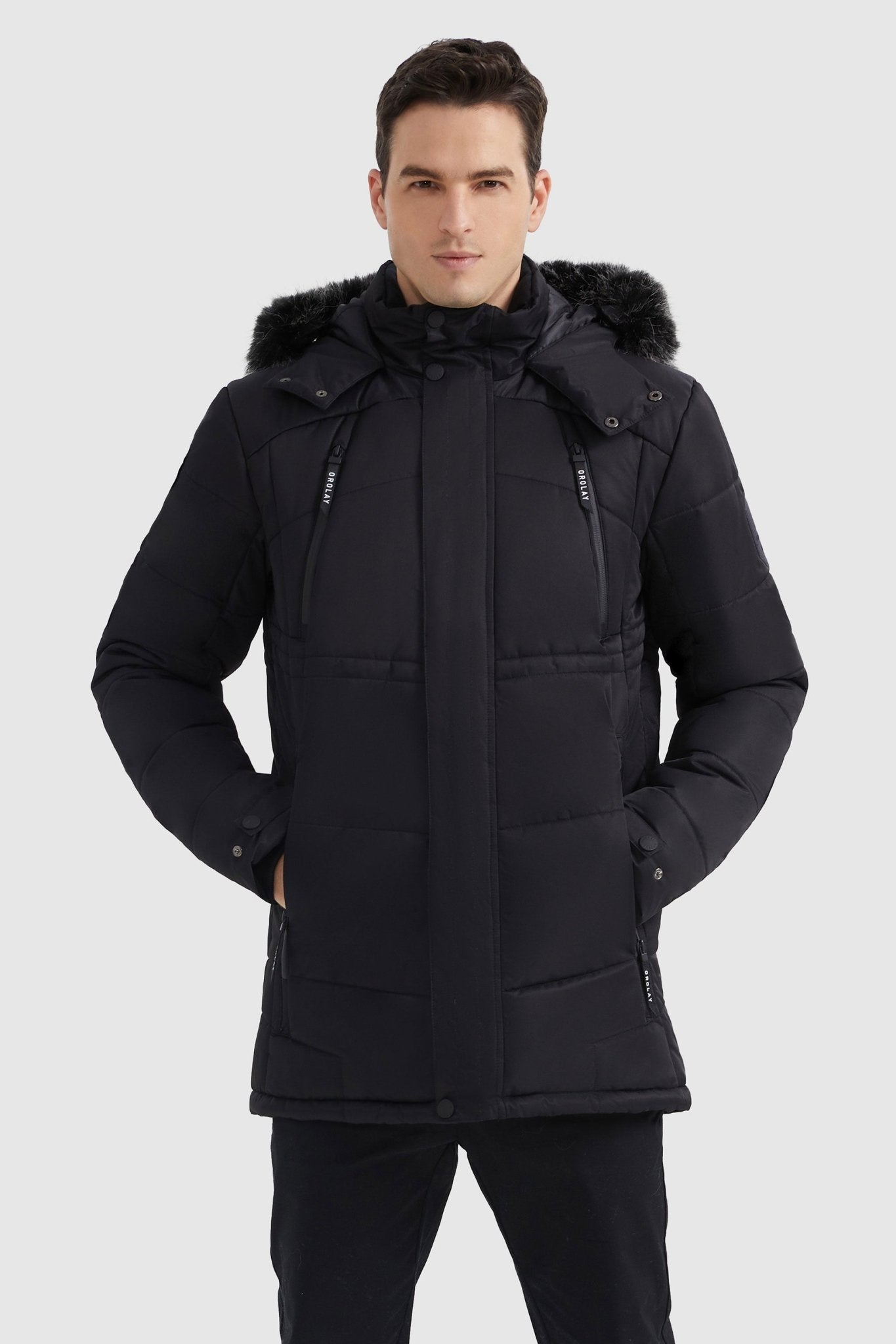 Orolay-Hooded Mountain Parka with Faux Fur-Hooded Mountain Parka with Faux Fur - Orolay, #color_Black